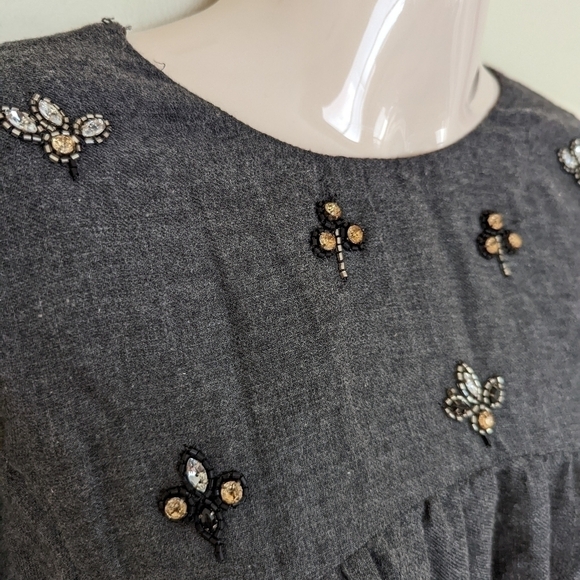 Zara bejeweled beaded tunic dress with pockets grey xs - Picture 7 of 16